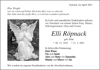 Traueranzeige von Elli Röpnack von Geislinger Zeitung