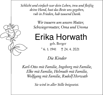 Traueranzeige von Erika Horwath von NWZ Neue Württembergische Zeitung