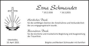 Traueranzeige von Erna Schmauder von Haller Tagblatt