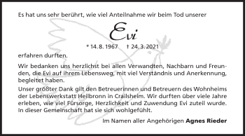 Traueranzeige von Evi  von Hohenloher Tagblatt