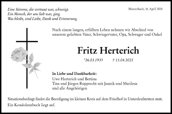 Traueranzeige von Fritz Herterich von Hohenloher Tagblatt