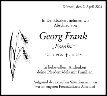 Traueranzeige von Georg Frank von NWZ Neue Württembergische Zeitung