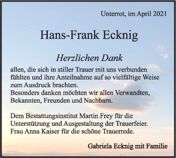 Traueranzeige von Hans-Frank Ecknig von Rundschau Gaildorf