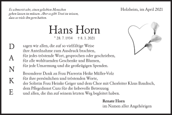 Traueranzeige von Hans Horn von NWZ Neue Württembergische Zeitung