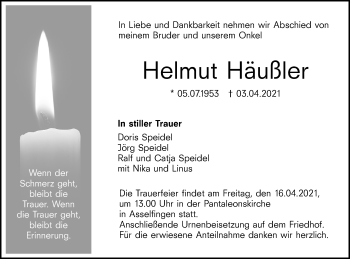 Traueranzeige von Helmut Häußler von SÜDWEST PRESSE Ausgabe Ulm/Neu-Ulm