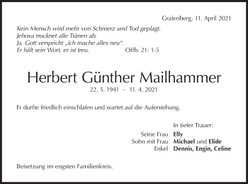 Traueranzeige von Herbert Günther Mailhammer von Metzinger-Uracher Volksblatt