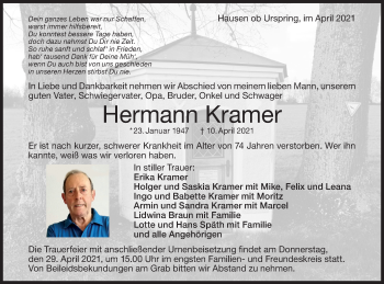 Traueranzeige von Hermann Kramer von Metzinger-Uracher Volksblatt