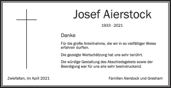 Traueranzeige von Josef Aierstock von Alb-Bote/Metzinger-Uracher Volksblatt