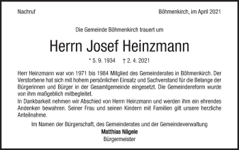 Traueranzeige von Josef Heinzmann von Geislinger Zeitung