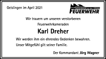 Traueranzeige von Karl Dreher von Geislinger Zeitung