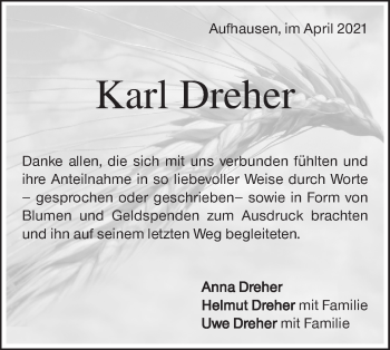 Traueranzeige von Karl Dreher von Geislinger Zeitung