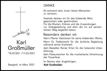 Traueranzeige von Karl Großmüller von Hohenloher Tagblatt