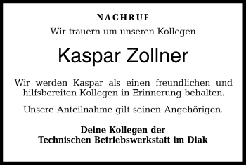 Traueranzeige von Kaspar Zollner von Haller Tagblatt