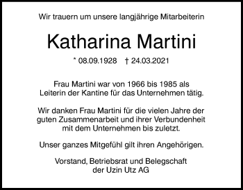 Traueranzeige von Katharina Martini von SÜDWEST PRESSE Ausgabe Ulm/Neu-Ulm