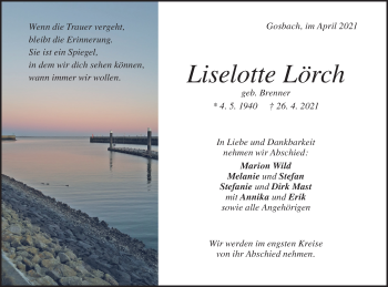 Traueranzeige von Liselotte Lörch von Geislinger Zeitung