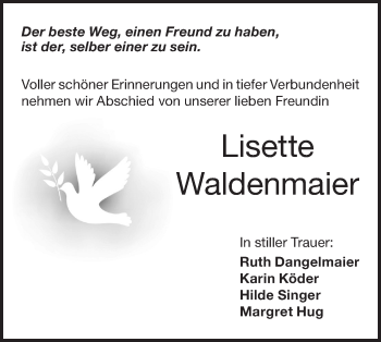 Traueranzeige von Lisette Waldenmaier von NWZ Neue Württembergische Zeitung