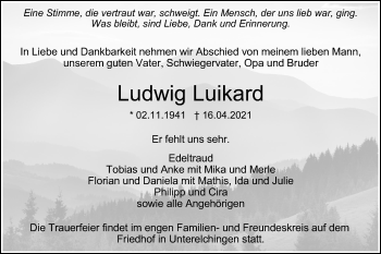 Traueranzeige von Ludwig Luikard von SÜDWEST PRESSE Ausgabe Ulm/Neu-Ulm