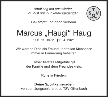 Traueranzeige von Marcus Haug von NWZ Neue Württembergische Zeitung