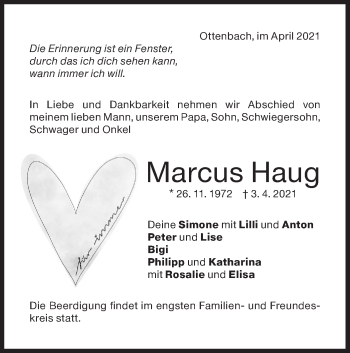 Traueranzeige von Marcus Haug von NWZ Neue Württembergische Zeitung