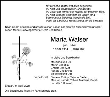 Traueranzeige von Maria Walser von SÜDWEST PRESSE Ausgabe Ulm/Neu-Ulm