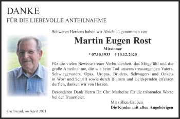 Traueranzeige von Martin Eugen Rost von Rundschau Gaildorf