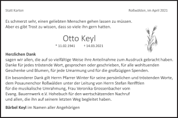 Traueranzeige von Otto Keyl von NWZ Neue Württembergische Zeitung