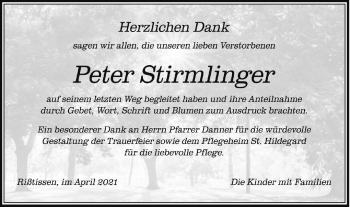 Traueranzeige von Peter Stirmlinger von Ehinger Tagblatt