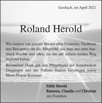 Traueranzeige von Roland Herold von Geislinger Zeitung