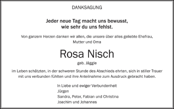 Traueranzeige von Rosa Nisch von Ehinger Tagblatt