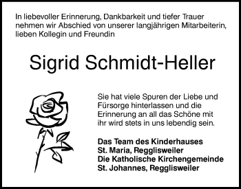 Traueranzeige von Sigrid Schmidt-Heller von Illertal Bote