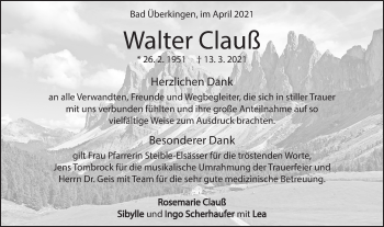 Traueranzeige von Walter Clauß von Geislinger Zeitung