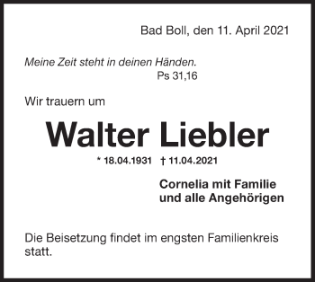 Traueranzeige von Walter Liebler von NWZ Neue Württembergische Zeitung