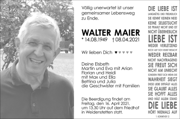 Traueranzeige von Walter Maier von SÜDWEST PRESSE Ausgabe Ulm/Neu-Ulm