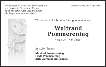 Traueranzeige von Waltraud Pommerening von Haller Tagblatt