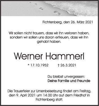 Traueranzeige von Werner Hammerl von Rundschau Gaildorf