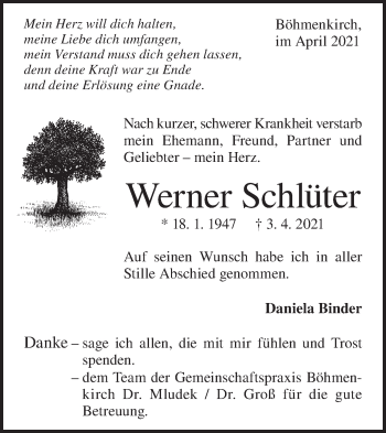 Traueranzeige von Werner Schlüter von Geislinger Zeitung