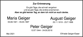 Traueranzeige von August Geiger von SÜDWEST PRESSE Ausgabe Ulm/Neu-Ulm