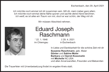 Traueranzeige von Eduard Raschmann von NWZ Neue Württembergische Zeitung