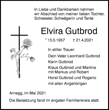 Traueranzeige von Elvira Gutbrod von SÜDWEST PRESSE Ausgabe Ulm/Neu-Ulm