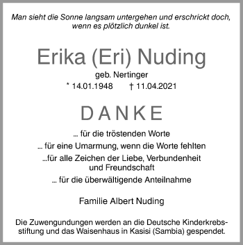 Traueranzeige von Erika Nuding von SÜDWEST PRESSE Ausgabe Ulm/Neu-Ulm