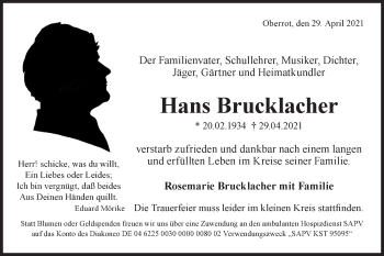 Traueranzeige von Hans Brucklacher von Rundschau Gaildorf