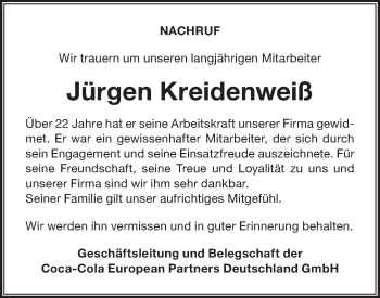 Traueranzeige von Jürgen Kreidenweiß von NWZ Neue Württembergische Zeitung