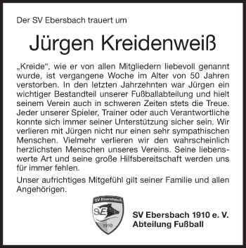 Traueranzeige von Jürgen Kreidenweiß von NWZ Neue Württembergische Zeitung