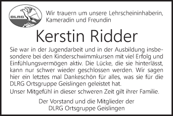 Traueranzeige von Kerstin Ridder von Geislinger Zeitung