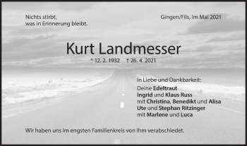 Traueranzeige von Kurt Landmesser von Geislinger Zeitung