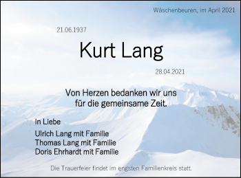 Traueranzeige von Kurt Lang von NWZ Neue Württembergische Zeitung