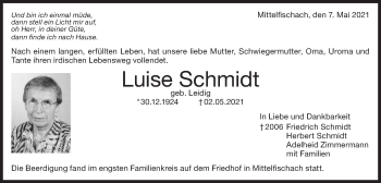 Traueranzeige von Luise Schmidt von Haller Tagblatt