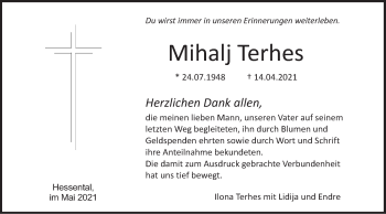 Traueranzeige von Mihalj Terhes von Haller Tagblatt