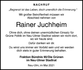 Traueranzeige von Rainer Juchheim von SÜDWEST PRESSE Ausgabe Ulm/Neu-Ulm