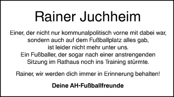 Traueranzeige von Rainer Juchheim von SÜDWEST PRESSE Ausgabe Ulm/Neu-Ulm